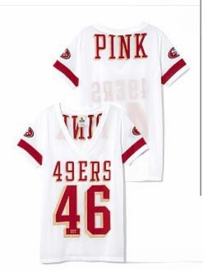 PINK 49ERS White & Red Women’s V-Neck Football Jersey | Size S 🏈